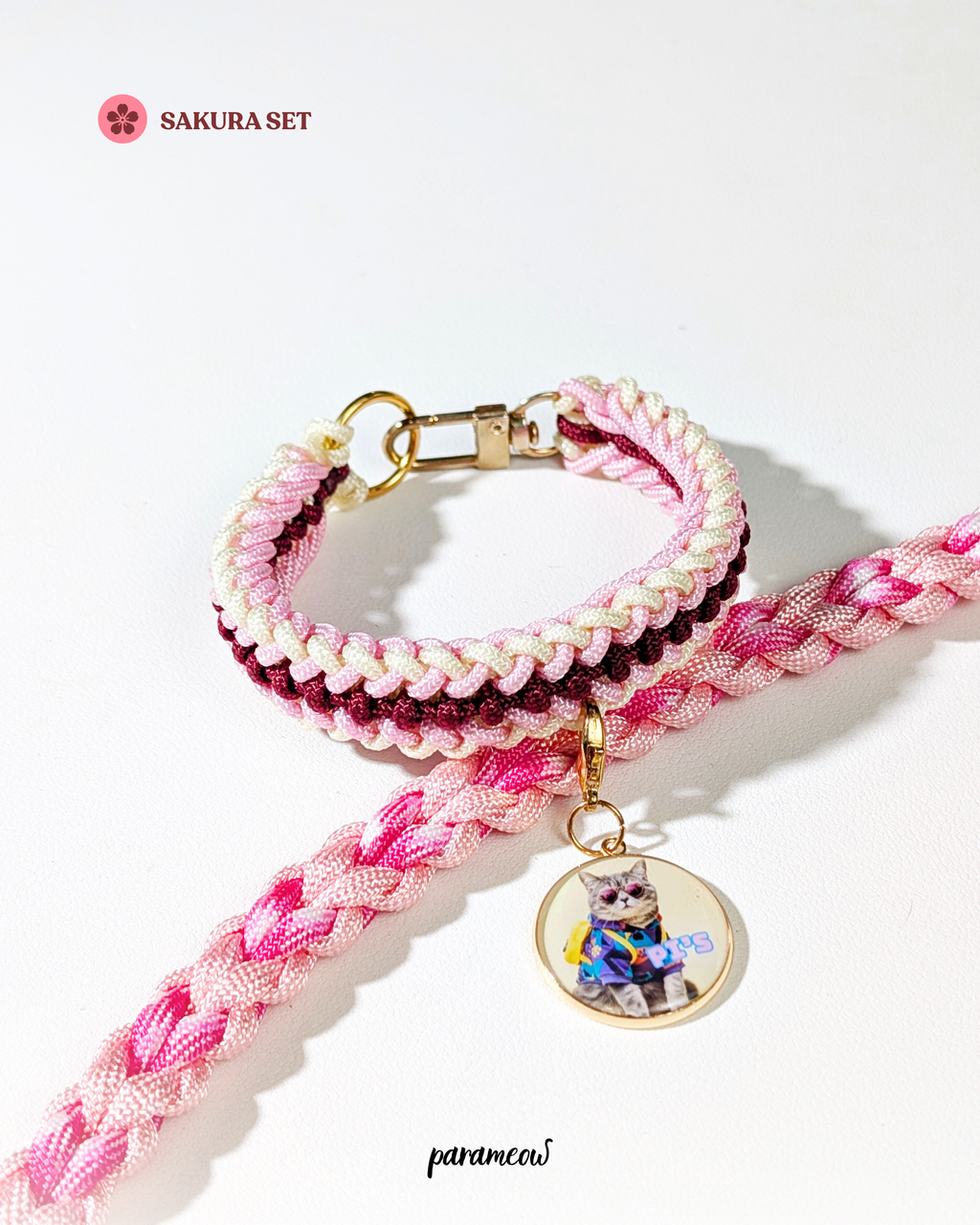 Sakura Set | Combo set quà cho chó mèo - vòng cổ. dây dắt, charm phụ kiện cá nhân hoá