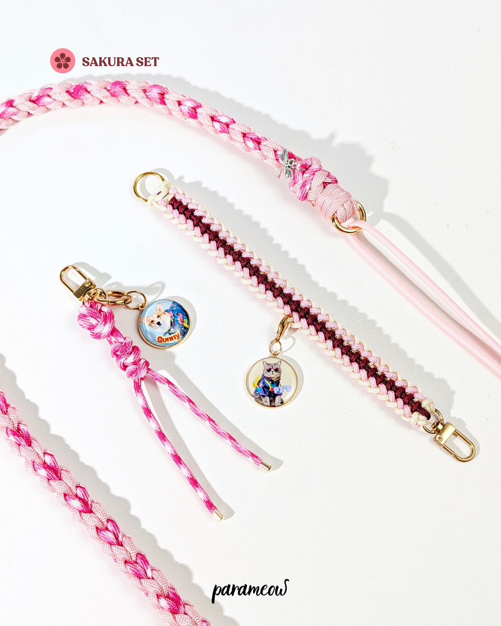 Sakura Set | Combo set quà cho chó mèo - vòng cổ. dây dắt, charm phụ kiện cá nhân hoá