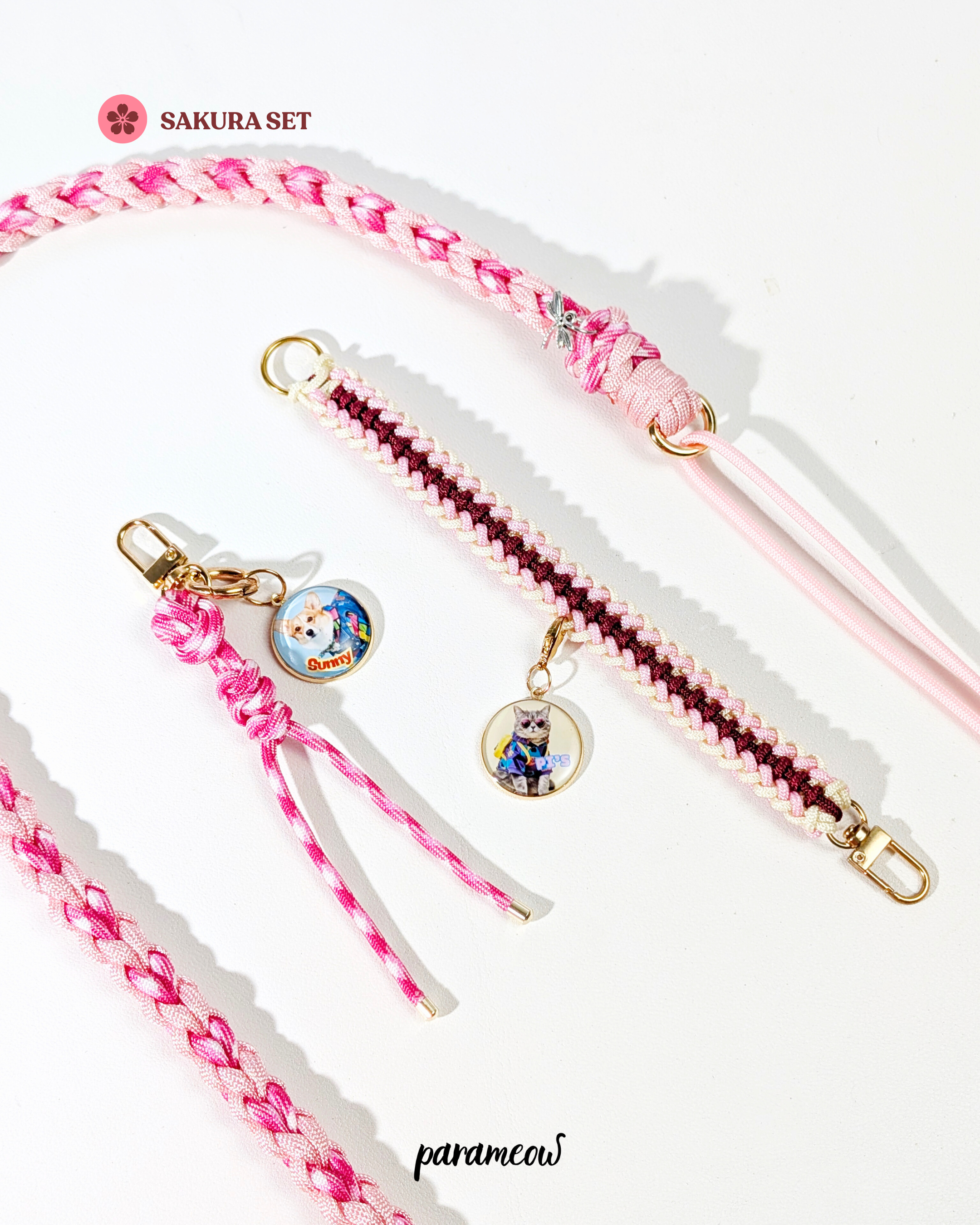Sakura Set | Combo set quà cho chó mèo - vòng cổ. dây dắt, charm phụ kiện cá nhân hoá