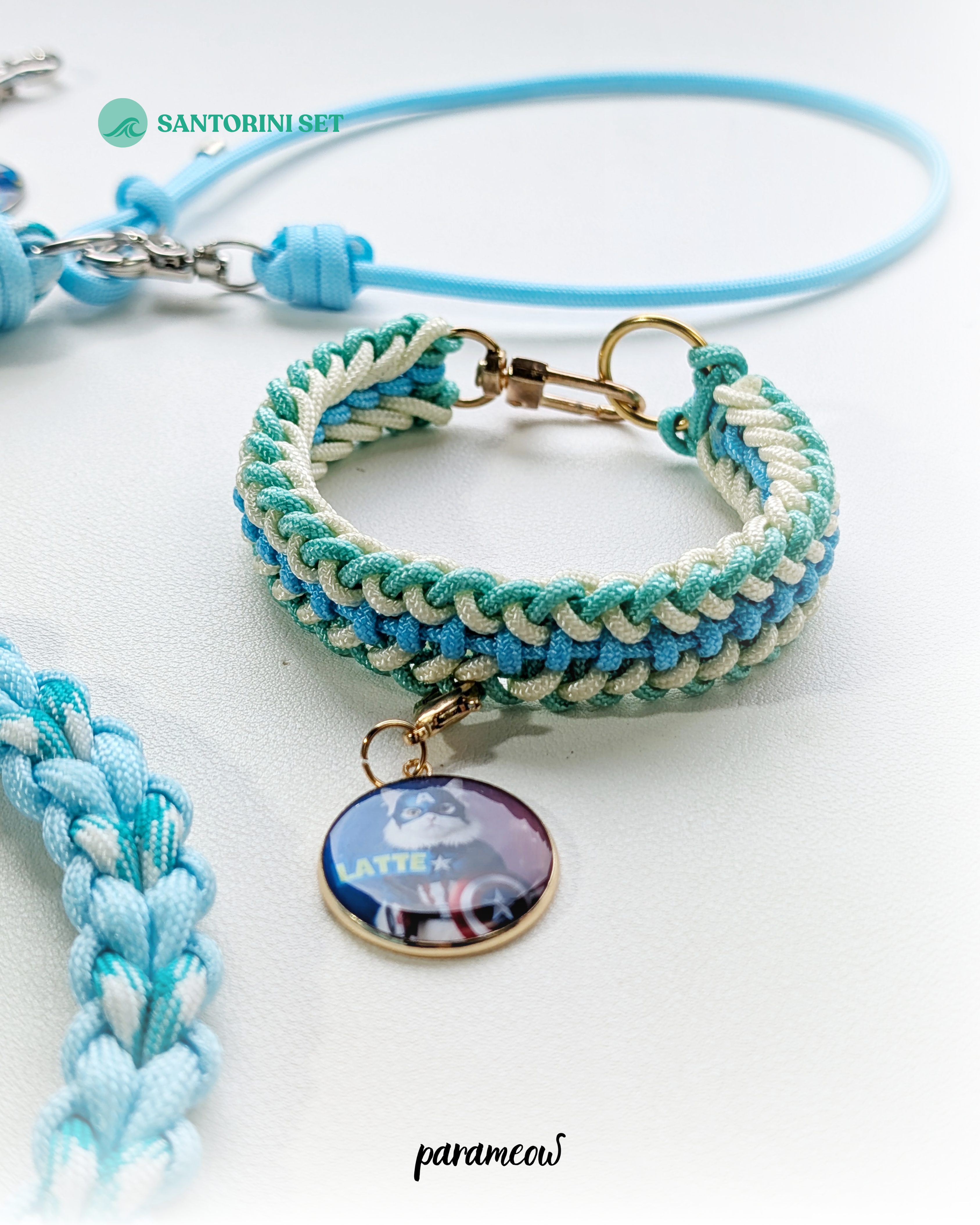 Santorini Set | Combo set quà cho chó mèo - vòng cổ, dây dắt, charm cá nhân hoá