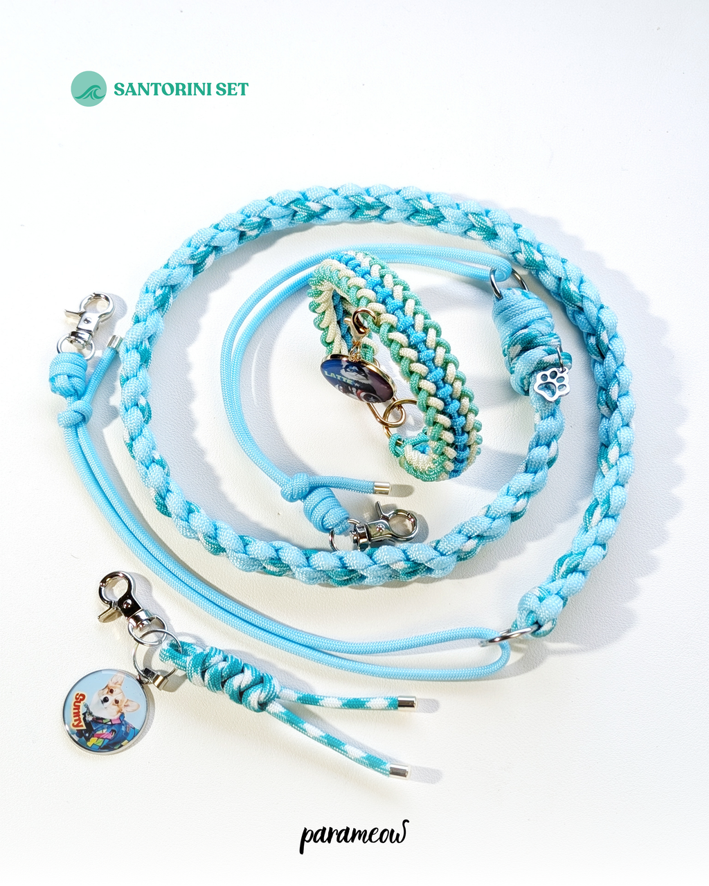 Santorini Set | Combo set quà cho chó mèo - vòng cổ, dây dắt, charm cá nhân hoá